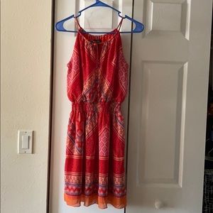 Red summer mini dress with elastic waist Size 4 .